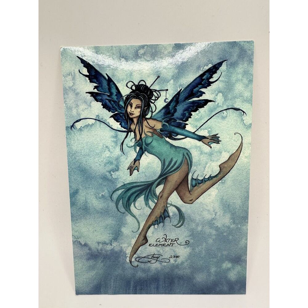 Vintage 2001 Amy Brown Fairy Fae Water Element Mermaid Print Decoration 6”x4.5”
